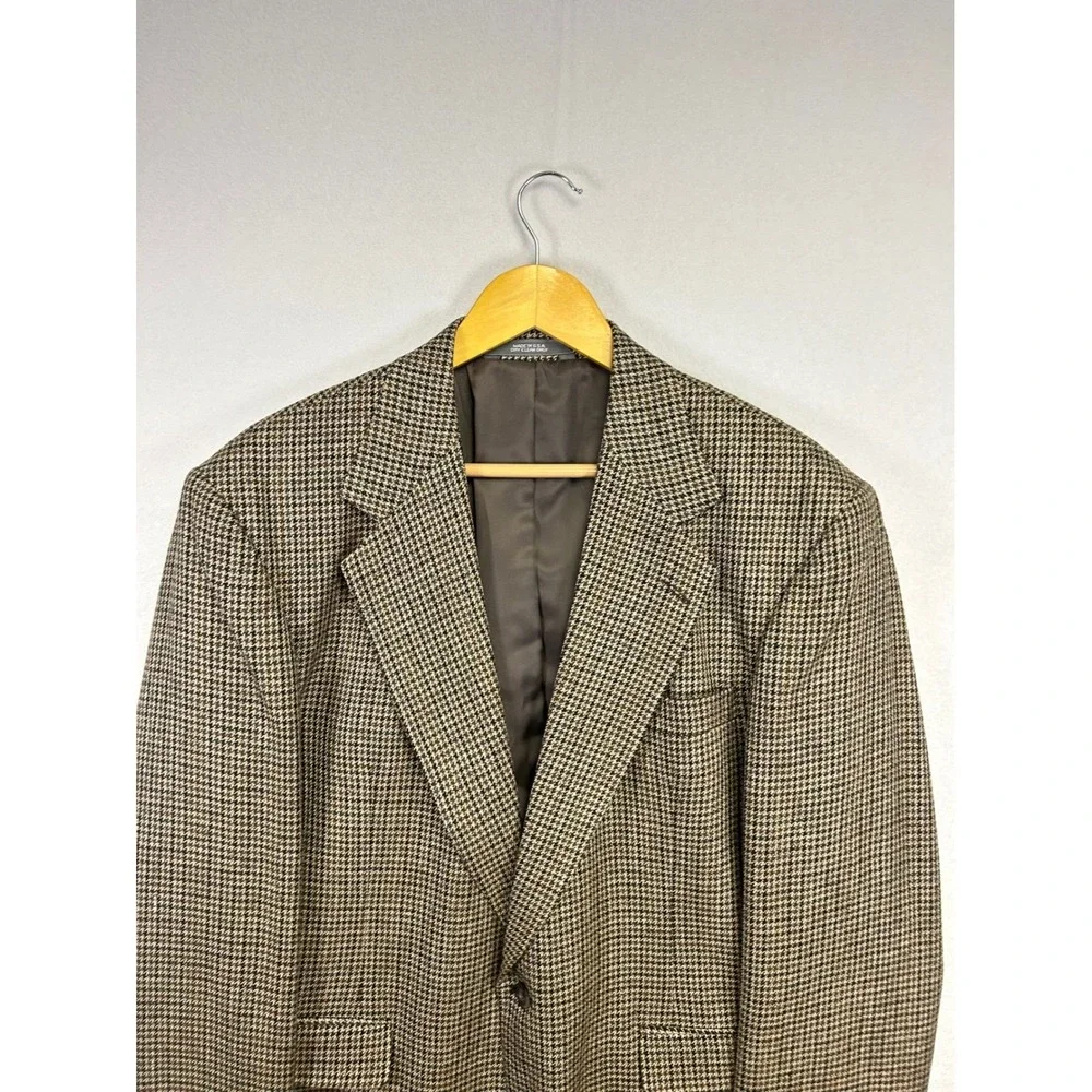Dark Academia Haggar Mens 42 Brown Houndstooth 2 Button Sport Coat Blazer‎ USA